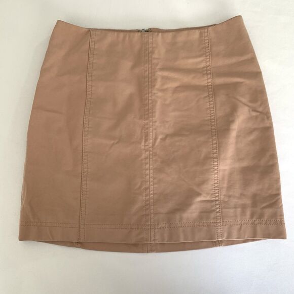 Free People Modern Femme Mini Skirt 2 Nude Blush Vegan Leather Preppy Edgy Boho - Picture 3 of 9